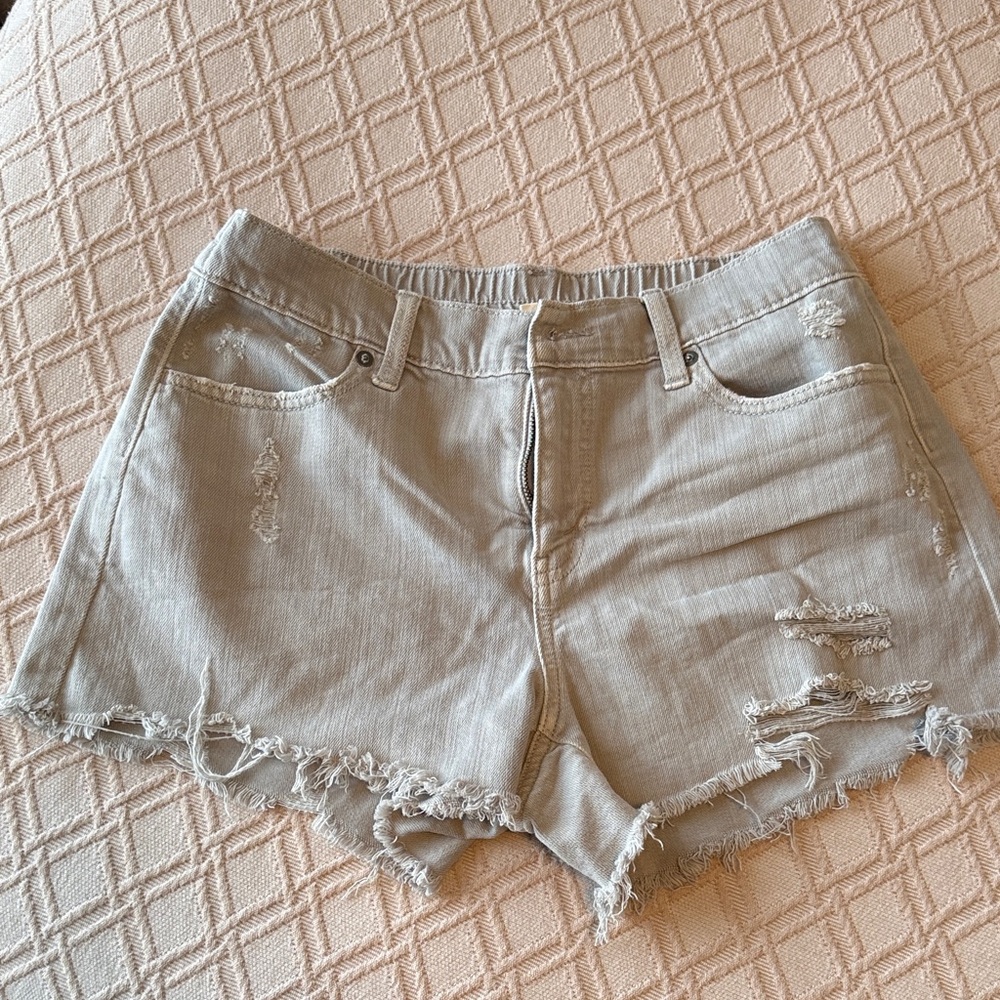 aerie Light Khaki Distressed Denim Jean Shorts